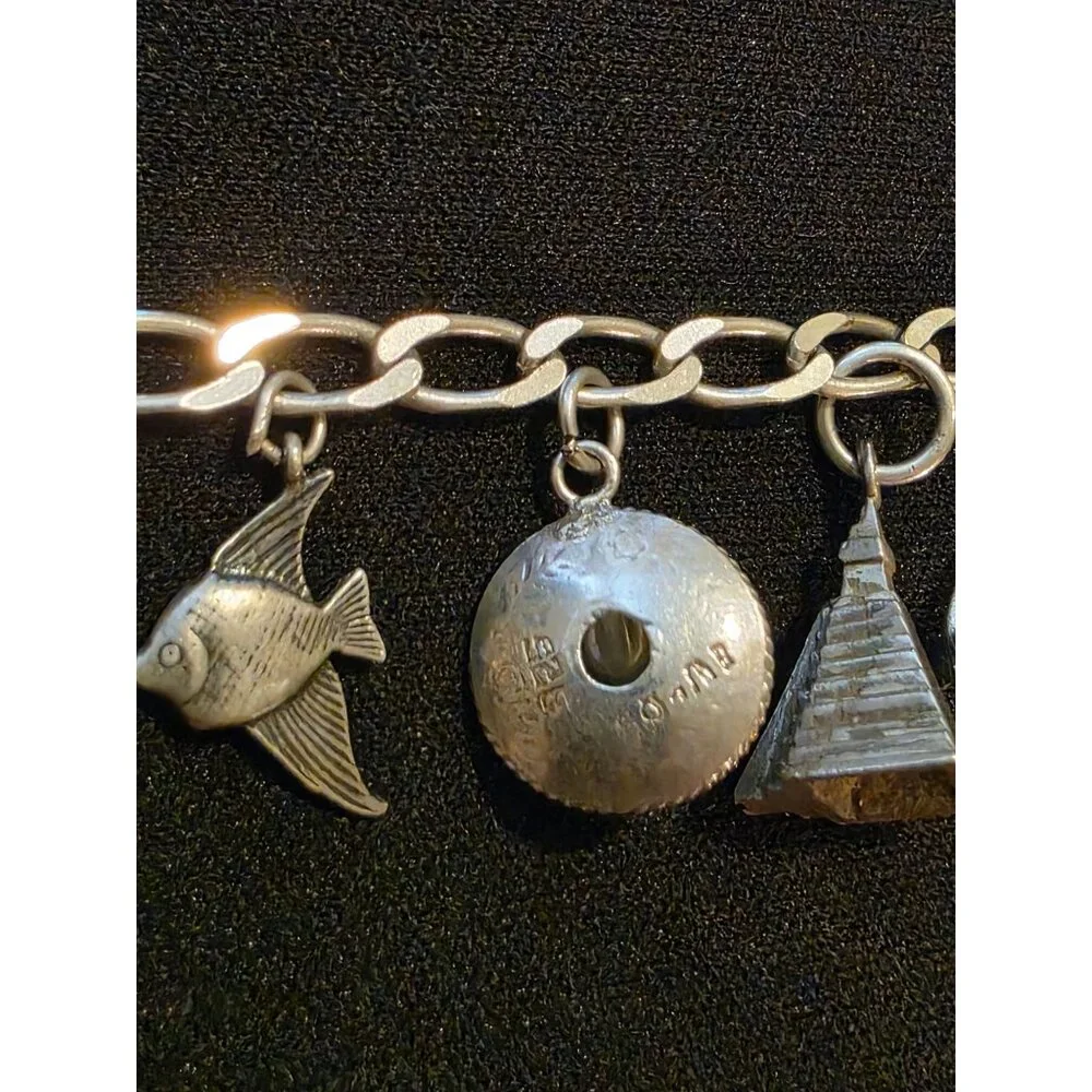 Sterling Silver Mexico Charm Bracelet With Ocean & Travel-Themed Charms‎